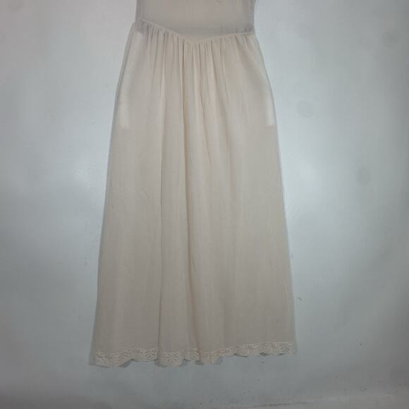 Vintage Blush Nylon Slip Dress Lace Bodice Maxi Nightgown Romantic Cottagecore - Picture 4 of 10